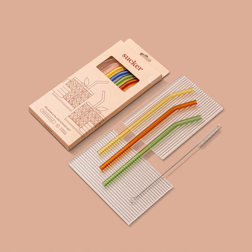 Sucker Reusable Glass Drinking Straws – 6 Pack