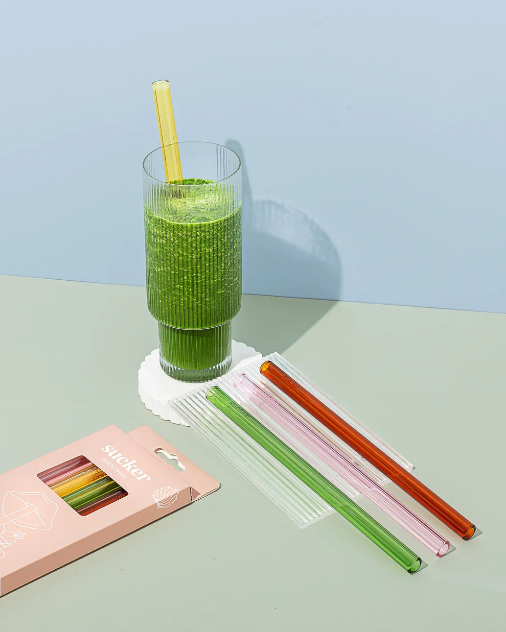 Sucker Reusable Glass Smoothie Straws – 4 Pack